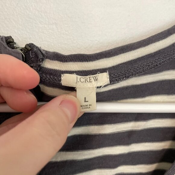 J. CREW Painter Zip Tee Gray Cream Ivory Horizontal Striped 3/4 Sleeve Cotton L - Picture 5 of 16